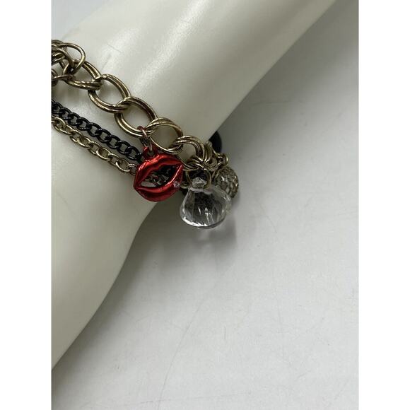 Betsey Johnson Whistle Red Lips Black Beads Black Beads Bow Stretch Bracelet - Picture 11 of 16